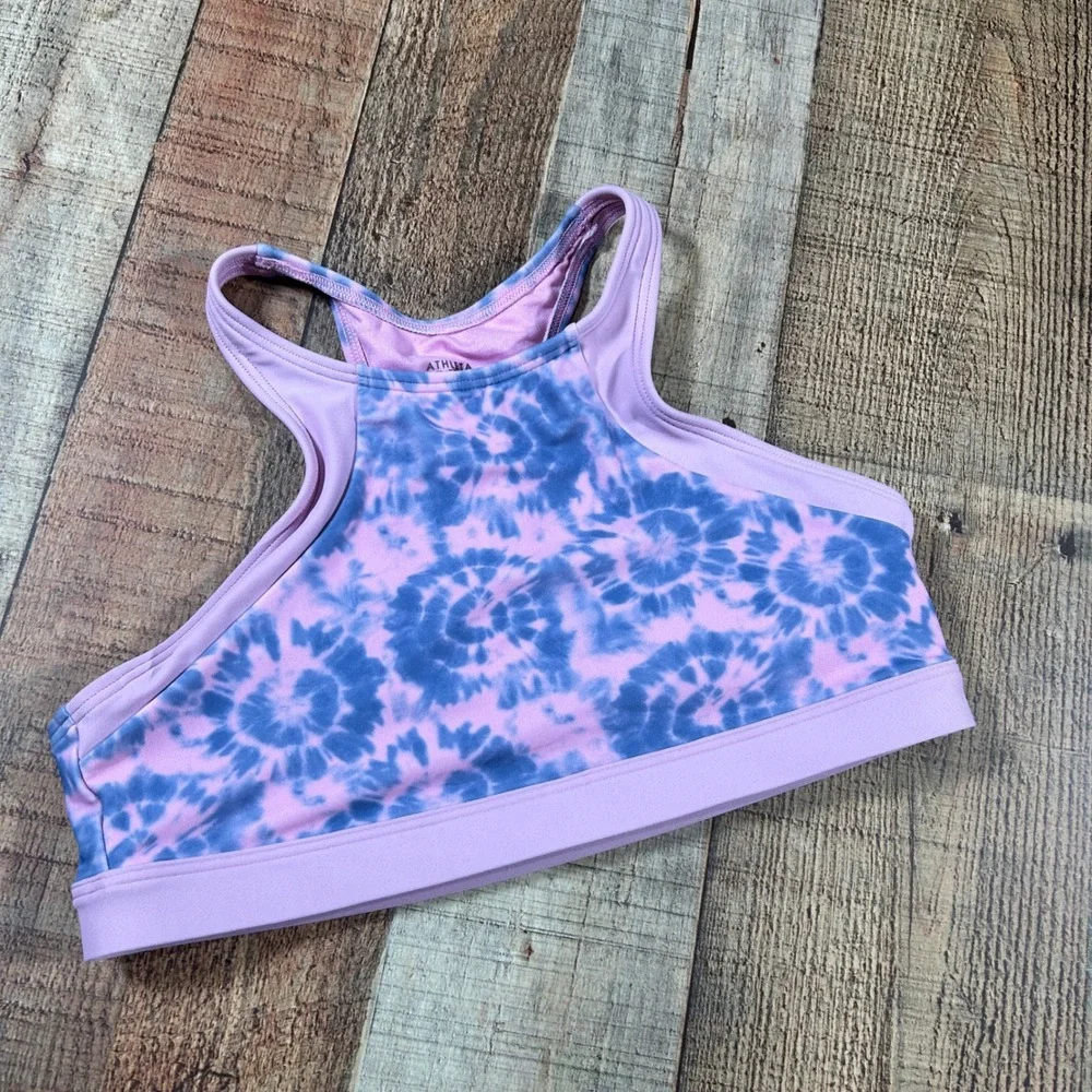 Athleta Girl XL 14 Pink Blue Tie Dye Free Spirit Bikini Top High Neck Racerback